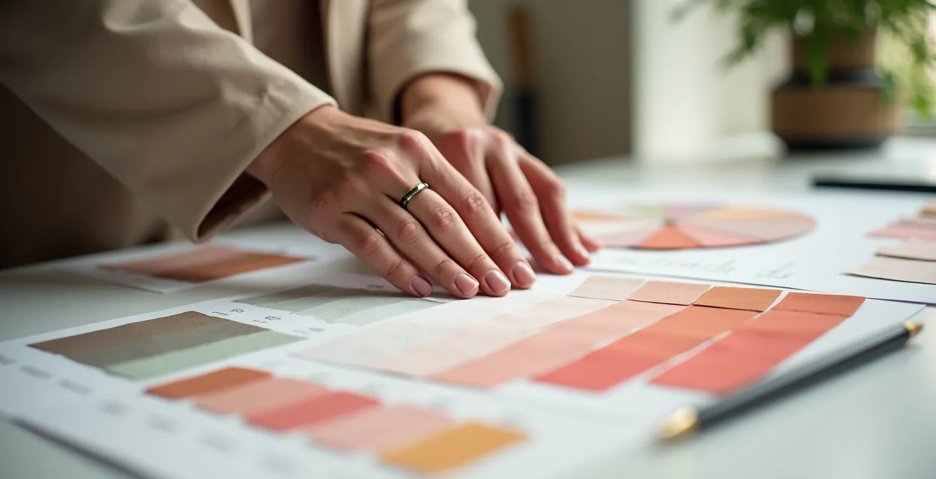 Vue d'ensemble d'un espace de travail analysant les tendances couleurs