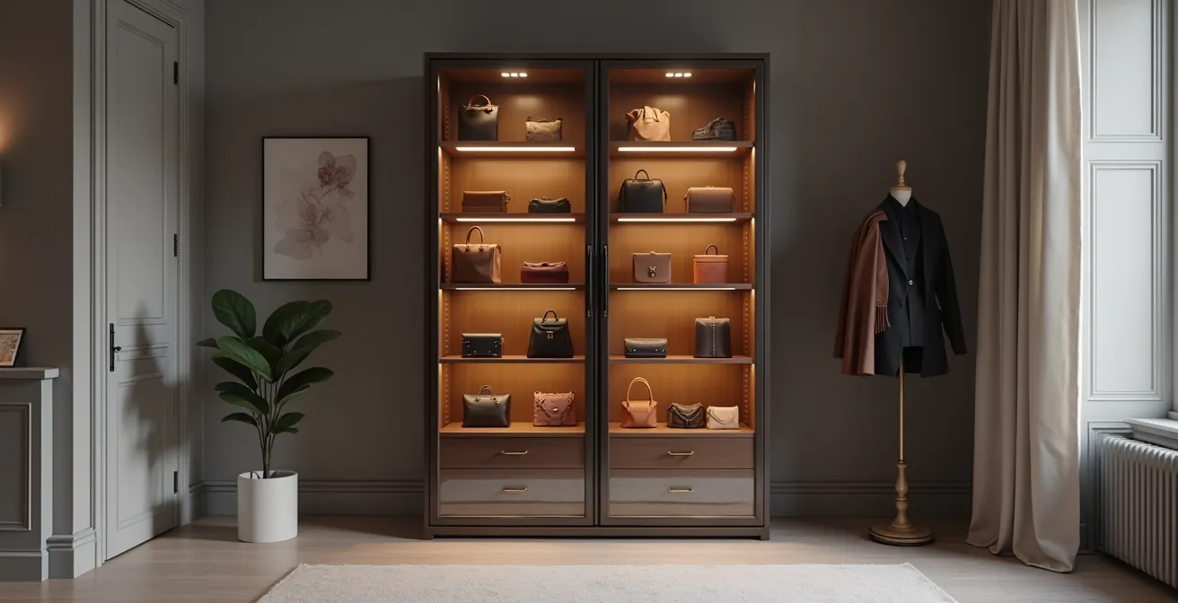 Armoire climatique professionnelle pour conservation de sacs de luxe avec contrôle hygrométrique