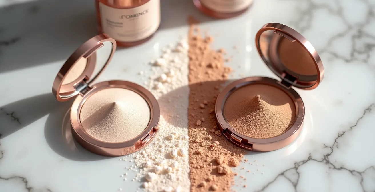 Comparaison visuelle entre lumière diffuse et spéculaire sur un visage maquillé en studio photo