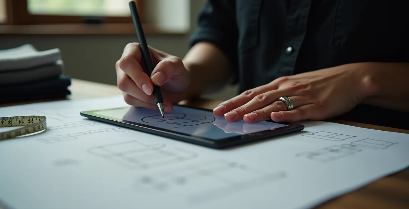 Workflow de création d'un dossier technique de mode depuis la tablette jusqu'au document final