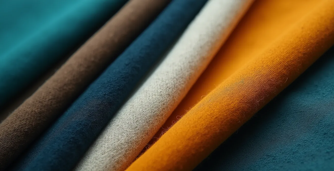 Gros plan sur échantillons de tissus colorés disposés en palette harmonieuse inspirée de l'art abstrait