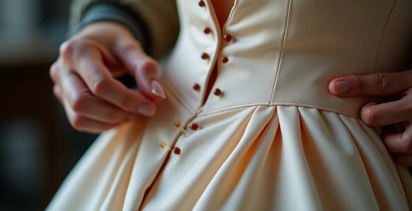 Mannequin cabine lors d'un essayage dans un atelier de haute couture parisien
