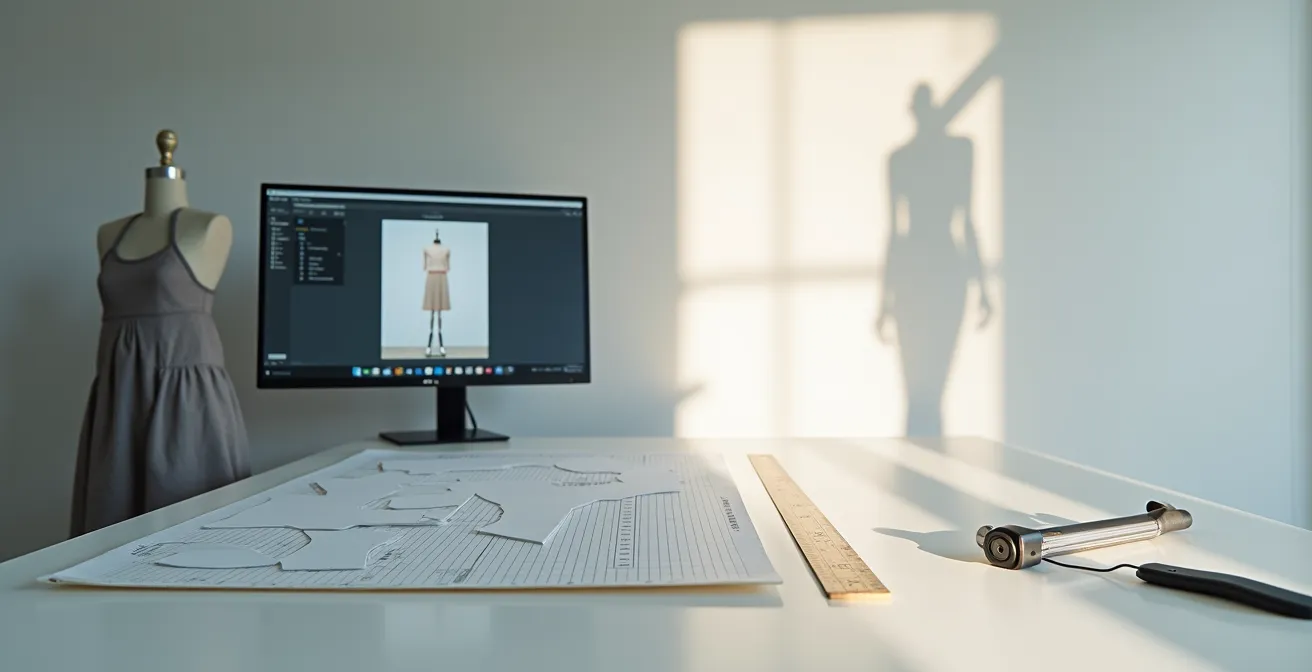 Comparaison visuelle entre le moulage virtuel 3D et la coupe à plat numérique sur écran