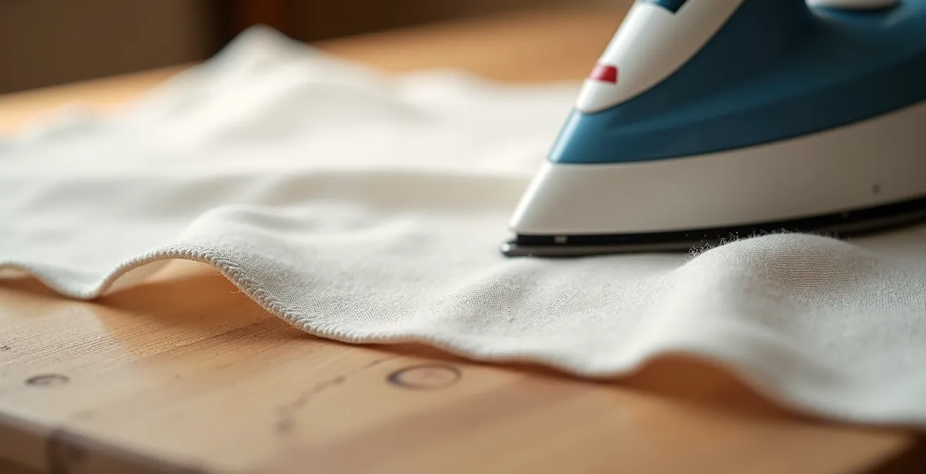 Technique de repassage professionnel avec pattemouille sur tissu de soie
